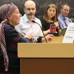 Susan Clark speaks in favor of a resolution calling for a bilateral peace agreement in Israel and Palestine during a Juneau Assembly meeting Monday night. (Mark Sabbatini / Juneau Empire)