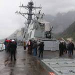 Tour groups are shown various weapons and defense systems aboard the USS William P. Lawrence during a tour in Juneau on Sunday. (Mark Sabbatini / Juneau Empire)