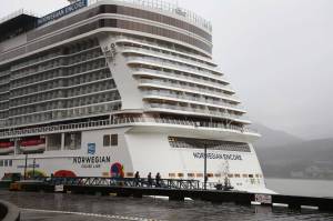 Norwegian Cruise Lines Norwegian Encore berths in Juneau Harbor in late October of 2022. (Clarise Larson / Juneau Empire file photo)
