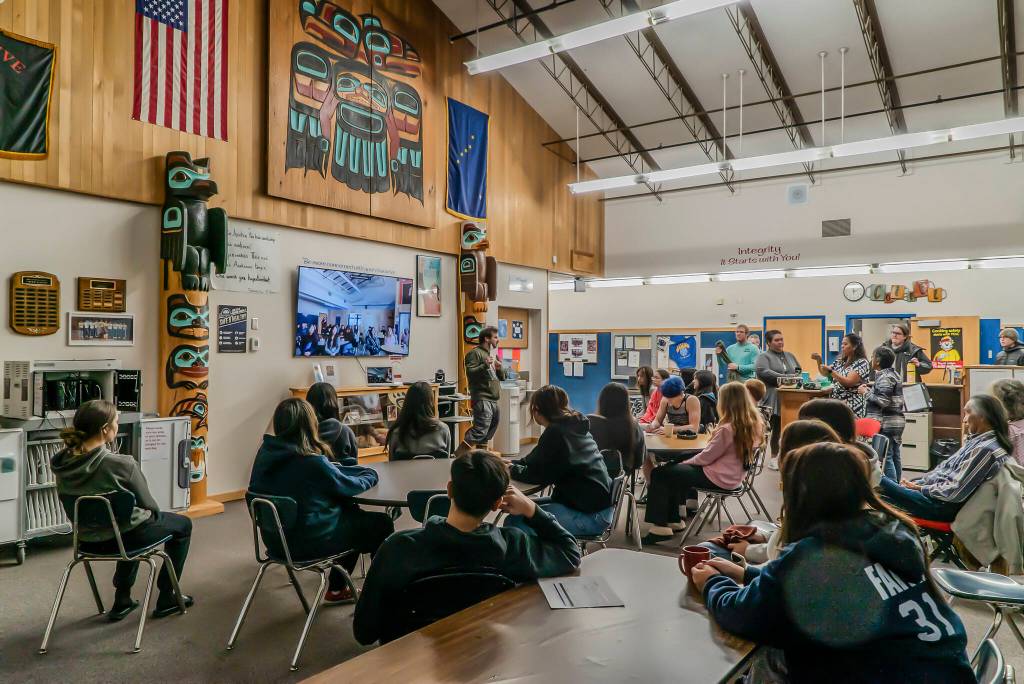 Regional, statewide, and local partners collaborate to host a career fair for Angoon Youth exposing them to many different professional opportunities including in the growing renewable energy economy. (Photo by Jenny Starrs)