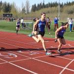 A photo finish in the 100-meter dash sees Sitka High Schools Adalyna Moore (right) finish ahead of Thunder Mountain High Schools Kerra Baxter  although both were officially clocked at 13.54 seconds  during the Capital Invitational Track and Field Meet on Saturday at TMHS. (Mark Sabbatini / Juneau Empire)