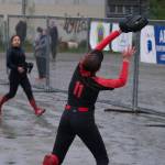 Juneau-Douglas High School: Yadaa.at Kalé senior center fielder Chloe Casperson catches a Thunder Mountain High School fly ball during the Crimson Bears 10-9 loss to the Falcons on Tuesday at Dimond Park Fields. (Klas Stolpe, For the Juneau Empire)