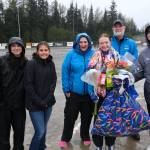 Thunder Mountain High School softball senior Jack Lovejoy and family and friends during Falcons senior appreciation Tuesday at Dimond Park Fields. (Klas Stolpe, For the Juneau Empire)