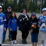 Thunder Mountain High School senior Anthony Andersen and family during the Falcons senior appreciation on Friday at Adair-Kennedy Field. (Klas Stolpe / For the Juneau Empire)