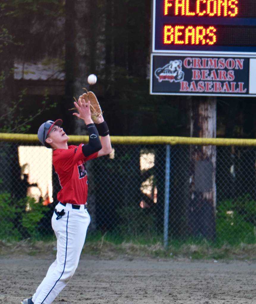 Juneau-Douglas High School: Yadaa.at Kalés Lamar Blatnick catches a fly ball for an out in center field. (Klas Stolpe / For the Juneau Empire)