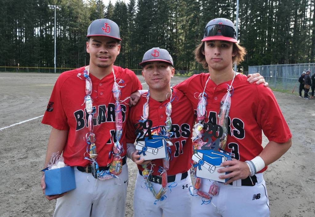 Juneau-Douglas High School: Yadaa.at Kalé seniors Maika Piakula, Lamar Blatnick and Landon Simonson were also honored by Thunder Mountain High School. (Klas Stolpe / For the Juneau Empire)