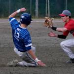 Thunder Mountain High Schools Liam Hart races a throw to Juneau-Douglas High School: Yadaa.at Kalé shortstop Brandon Casperson at second base. (Klas Stolpe / For the Juneau Empire)