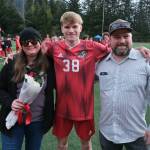 Juneau-Douglas High School: Yadaa.at Kalé senior Dane Pedersen and family at Adair-Kennedy pitch on Saturday. (Klas Stolpe / For the Juneau Empire)