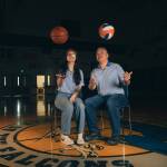 Former Thunder Mountain High School JV basketball coach Kylie Ibias, and former TMHS JV basketball and volleyball coach Arnold Ibias sit in the TMHS gymnasium during an interview for a soon-to-be released documentary. (Photo courtesy of Sonny Hunt-Mauricio)