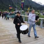 City of Juneau Pipe Band members Sue Behnert and Scott Mornon lead participants along the downtown Juneau waterfront to Bill Overstreet Park during the annual Celebration of Life Walk on Sunday, June 2, which is National Cancer Survivors Day. (Mark Sabbatini / Juneau Empire)