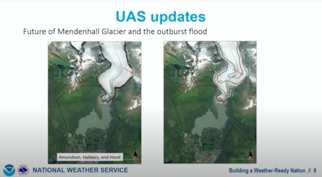 Left: Low-retreat rates scenario. Right: High-retreat rates scenario. (Screenshot from Building a Weather-Ready Nation presentation)