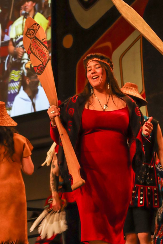 Avery Herrman-Sakamoto dances for Celebrations Grand Entrance. (Jasz Garrett / Juneau Empire)