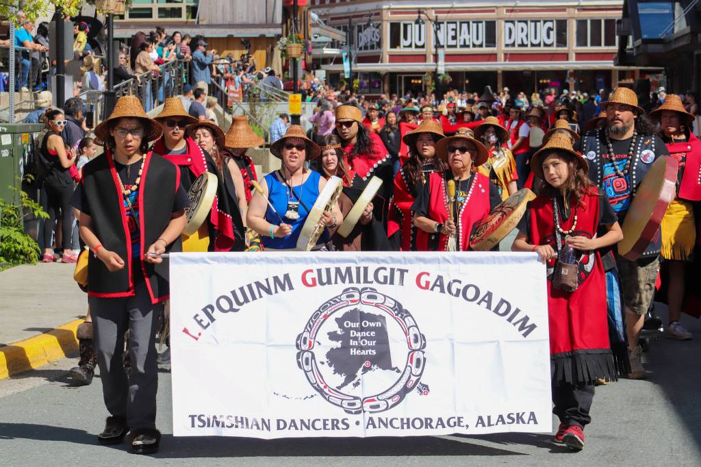 The Lepquinm Gumilgit Gagoadim dance group. (Jasz Garrett / Juneau Empire)