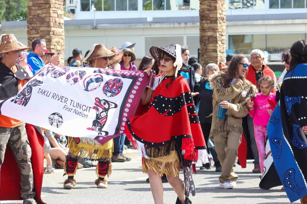 The Taku River Tlingit dance group. (Jasz Garrett / Juneau Empire)
