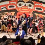 Nearly 1,600 Celebration dancers spent nearly two hours proceeding through the main ballroom of Centennial Hall during the Grand Exit ceremony Saturday night. (Mark Sabbatini / Juneau Empire)