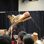 A wolf headdress worn by a member of the Git Hoan dancers during their performance on Saturday at Elizabeth Peratrovich Hall. (Laurie Craig / Juneau Empire)