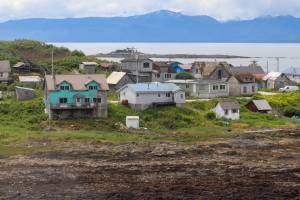 A view of Angoon from a floatplane on Friday. (Jasz Garrett / Juneau Empire)