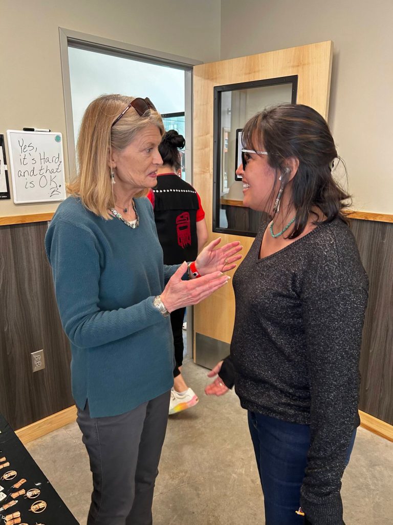 Kootznoowoo Inc. former board chair Melissa Kookesh thanks U.S. Sen. Lisa Murkowski for securing the funding for the Thayer Creek hydroelectric project through the bipartisan infrastructure bill. (Photo courtesy of Melissa Kookesh)