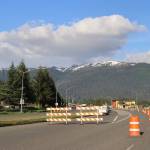 Construction on Egan Drive on Tuesday evening leaves one lane open in each direction. (Mark Sabbatini / Juneau Empire)