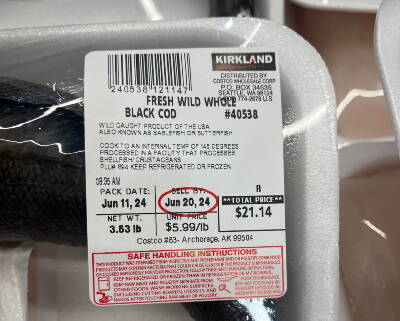 Whole black cod was retailing for $5.99 a pound at Costco in East Anchorage earlier this month. (Nathaniel Herz/Northern Journal)
