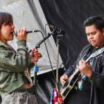 Garden of Agony lead vocalist Daizy Floyd and guitarist David Friday rock out at Burning Pines on Saturday in Gustavus. (Jasz Garrett / Juneau Empire)