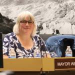 Juneau Mayor Beth Weldon listens to public testimony during a Juneau Assembly meeting on Monday. (Jasz Garrett / Juneau Empire)