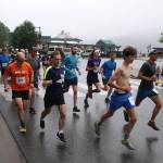 Runners start the Goldbelt Tram-Mount Roberts Trail Run in downtown Juneau on Saturday. (Mark Sabbatini / Juneau Empire)