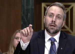 Alaska U.S. District Court Judge Joshua Kindred during his U.S. Senate confirmation hearing. (Screenshot from Senate Judiciary Committee video)