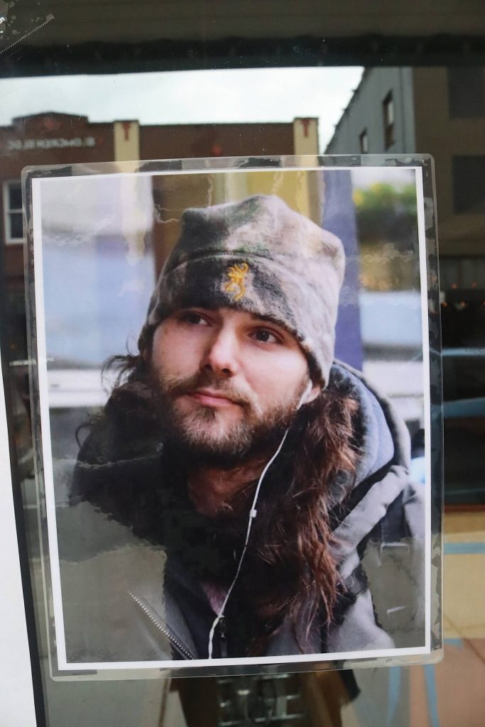 A photo of Steven Kissack at a memorial in downtown Juneau on Tuesday near where he was fatally shot by police Monday. (Mark Sabbatini / Juneau Empire)