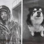 In this black-and-white photo posted this week in downtown Juneau on Front Street, Steven Kissack and his dog Juno are side by side. She was taken to Juneau Animal Rescue on Monday. (Jasz Garrett / Juneau Empire)