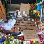 A memorial on Front Street for Steven Kissack on Thursday, July 18, 2024. (Jasz Garrett / Juneau Empire file photo)