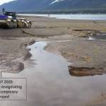 A photo taken on the Sheep Creek Delta in August of 2020 shows deep holes from dredging which the Thane Neighborhood Association says destroyed the revegetation by 2024. (Photo courtesy of Chris Prussing)