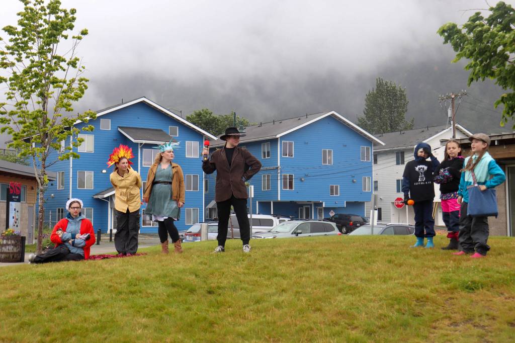 Actors perform Its a Cliche Out There by Mike Tobin at Bill Overstreet Park on Saturday. (Jasz Garrett / Juneau Empire)