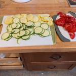 Slicing vegetables thin and evenly for a ratatouille tart. (Photo by Patty Schied)