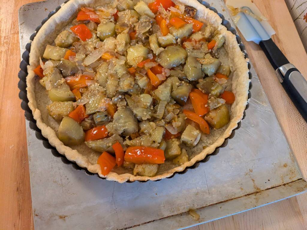 A ratatouille tart before sliced vegetables are added to the top. (Photo by Patty Schied)