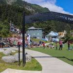 Juneau families enjoy Capitol Park on Saturday afternoon. (Jasz Garrett / Juneau Empire)