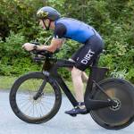 Jason Sosa, a Juneau resident, begins the bike leg of the Aukeman Triathlon on Sunday. He was the first-place male finisher in the sprint category of the race. (Photo by Bob Eastaugh)