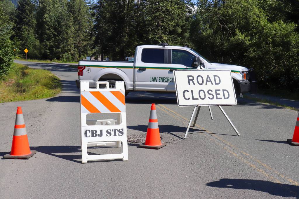 U.S. Forest Service staff closed Skaters Cabin Road and evacuated the Mendenhall Campgrounds Sunday evening following the release of water from Suicide Basin. (Jasz Garrett / Juneau Empire)