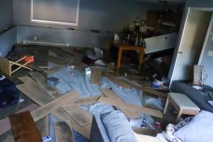 The aftermath of the flood is seen in Maggie Nolens basement apartment on Tuesday afternoon. (Jasz Garrett / Juneau Empire)