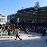 A crowd of tourists and local residents watch a Bollywood flash mob dance at Elizabeth Peratrovich Plaza during a celebration of Indias Independence Day on Friday. (Mark Sabbatini / Juneau Empire)