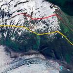 An illustration shows two possible routes for boreholes drilled through Mt. Bullard to allow for drainage that prevents massive flooding from Suicide Basin. (City and Borough of Juneau)