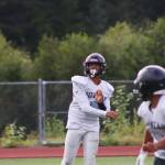 Noah Ault, junior quarterback and defensive back, throws at practice on Tuesday. (Jasz Garrett / Juneau Empire)