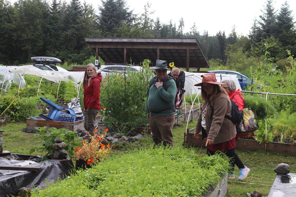 People tour the garden plots during the 30th Annual Juneau Community Garden Harvest Fair on Saturday (Mark Sabbatini / Juneau Empire)