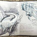 Sketches of the Juneau Icefield are among the art and stories used for teaching people about the past, future possibilities, and connections to land and cultures. (Artwork by Annika Ord)