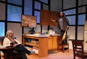 Nutaaq Doreen Simmonds (left) and Xáalnook Erin Tripp star in the play Cold Case, focusing on issues involving Missing and Murdered Indigenous Persons, which is now performing at Perseverance Theatre. (Akiko Nishijima Rotch / Perseverance Theatre)