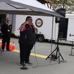 Chalyee Éesh Richard Peterson, president of the Central Council of the Tlingit and Haida Indian Tribes of Alaska, talks about Sept. 11, 2001, emergency responders as well as current-day responders during a ceremony Wednesday for Tlingit and Haidas Tribal Emergency Operations Center. The center played a significant in assistance efforts during a record flood from Suicide Basin last month. (Mark Sabbatini / Juneau Empire)