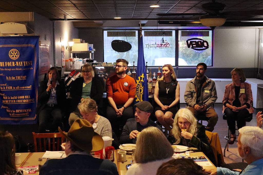 Candidates for Juneau Assembly and mayor participate in a forum hosted by the Juneau-Gastineau Rotary Club on Sept. 12 at the Ramada Inn. (Mark Sabbatini / Juneau Empire)