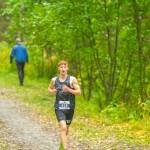 Erik Thompson, a sophomore at Juneau-Douglas High School: Yadaa.at Kalé, finished fourth in the 5K race at the State Preview 2024 meet at Bartlett High School in Anchorage on Saturday. (Photo by Kent Mearig)