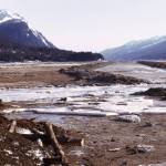 Egan Drive was constructed with rock berms filled with dredged material from Gastineau Channel, seen here near Lemon Creek in March of 1973. (Photo by Skip Gray)