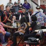 We accept this apology, says Kake elder Ruth Demmert as she addresses the audience at Saturdays formal apology by the U.S. Navy delivered minutes earlier by Rear Adm. Mark Sucato. The apology in Kake was for the 1869 bombardment and destruction of Kakes three villages and two forts in winter of that year. (Laurie Craig / Juneau Empire)
